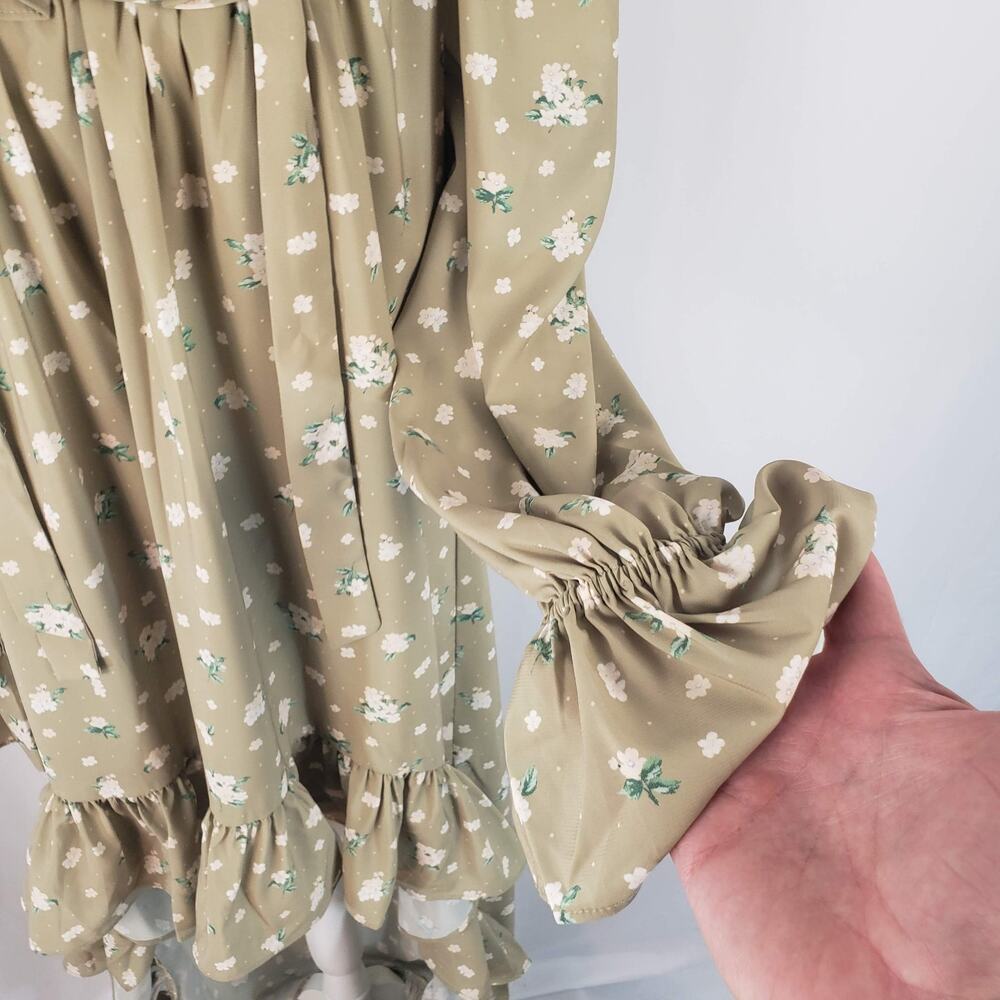 NWT WEWOREWHAT Hi-Low Polka Dot Green Floral Pattern Ruffle Peasant Dress S - Picture 7 of 16